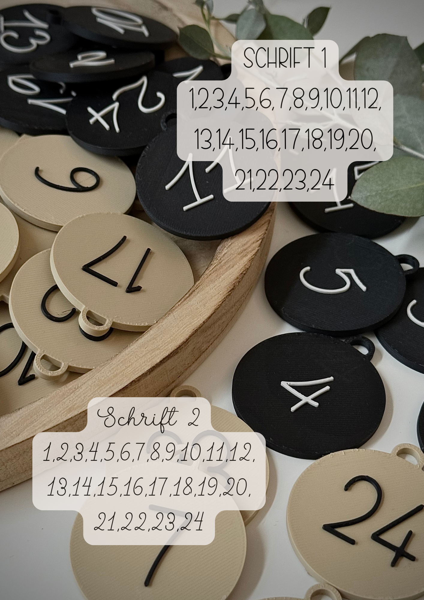 Adventskalender mit Zahlen-Kugeln